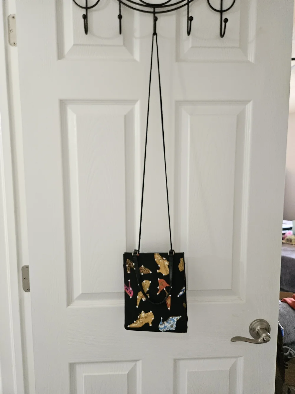 Vintage Y2K Braciano Rhinestone High Heel Print Crossbody Tote Bag - Picture 4 of 8